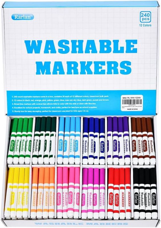 RarLan washable markers bulk 12 colors for kids and classrooms