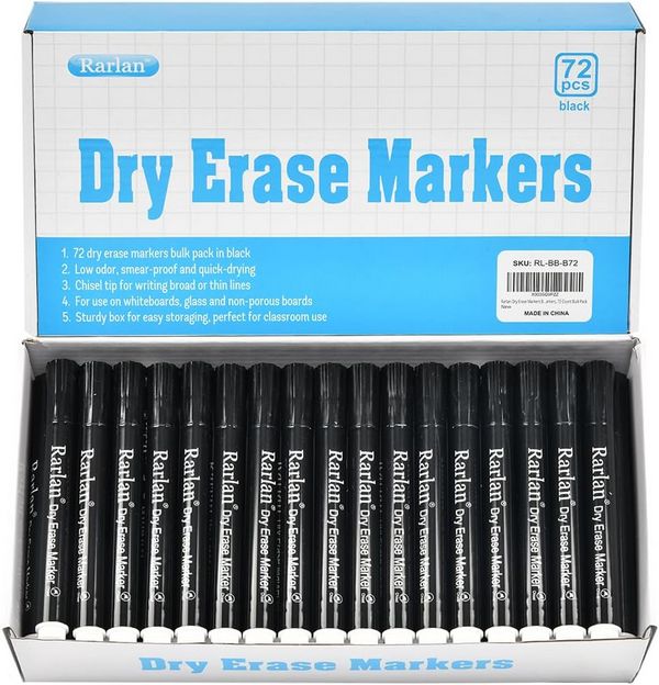 RarLan black dry erase markers bulk 72 count whiteboard markers